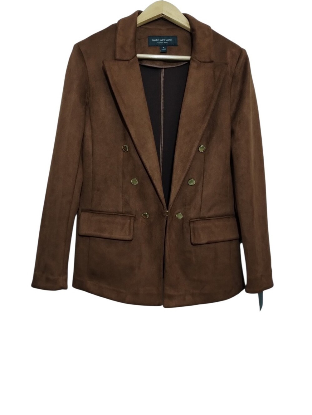 Marc New York Brown Double-breasted Vegan Suede Blazer Women's M Neutral
